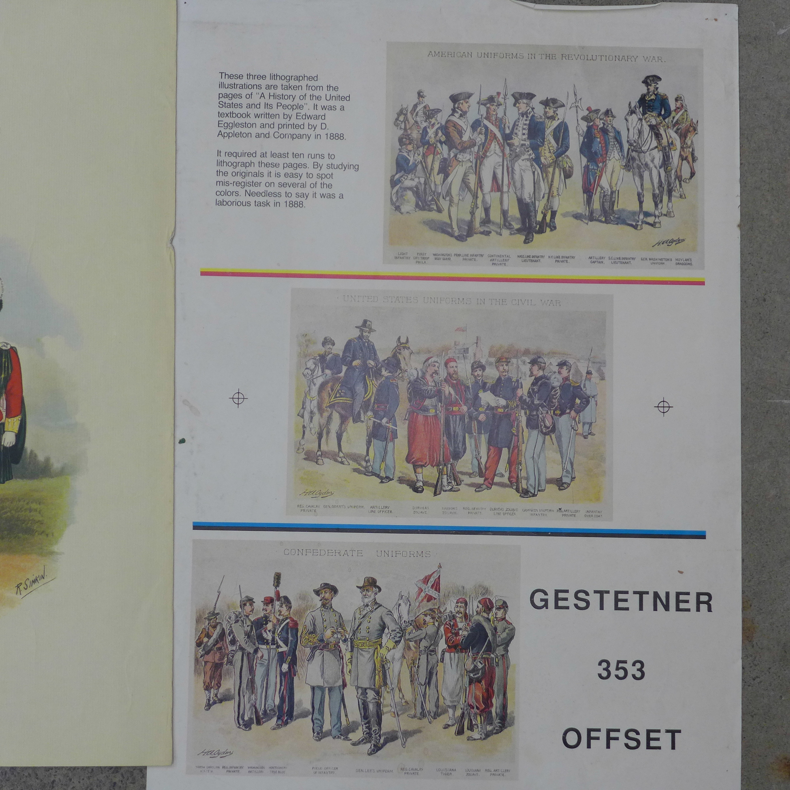 A collection of military pictures including three R Simkin Regimental lithographs and Hawkes & Son - Image 3 of 7