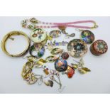 Cloisonne jewellery and a pill box