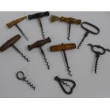 Ten 19th and early 20th Century corkscrews