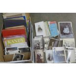 Paper ephemera; box of ephemera with carte de visites, photographs, greeting cards, books, etc.