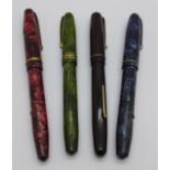 Three Conway Stewart fountain pens with 14ct gold nibs, 36, 70 and 86L, and a black Swan fountain