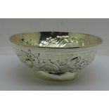 A silver bowl, the foot hallmarked London 1895, the base bears inscription, 151g, diameter 112mm