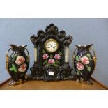 A French Japy Freres porcelain clock garniture