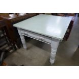 A Victorian painted pine and Formica topped single drawer kitchen table