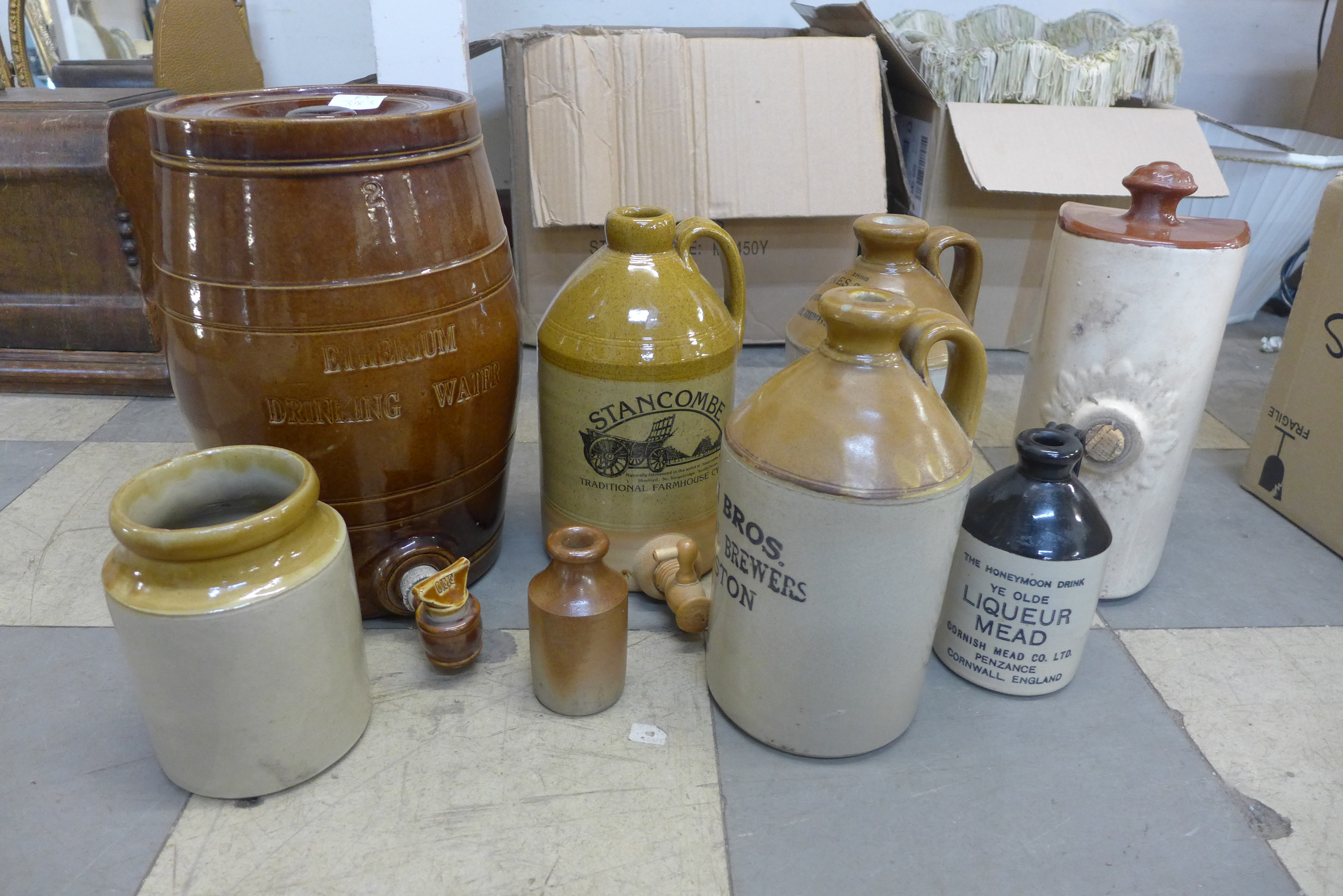 Assorted stoneware flagons and jars