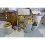 Assorted stoneware flagons and jars
