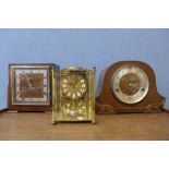 Two oak mantel clocks and an Acctim timepiece