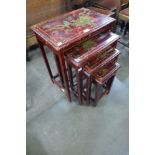A Chinese red lacquered nest of quartetto tables