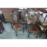 A set of five carved oak barleytwist bergere dining chairs