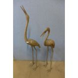 A pair of large Chinese bronze water cranes