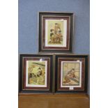 Three Japanese prints, framed