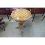 A Victorian inlaid walnut trumpet shaped sewing/games table