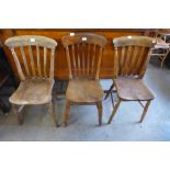 Three Victorian elm and beech kitchen chairs