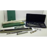 A collection of technical drawing instruments