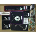 A collection of silver and silver mounted jewellery