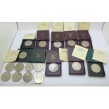 Seventeen 1951 Festival of Britain coins, some boxed