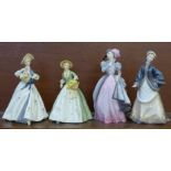Four Royal Worcester figures; Spring Morn, Summer's Day, Winter's Morn and Masquerade