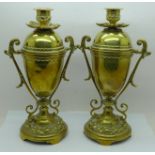 A pair of vintage brass convertible urns/candle holders, 23.5cm