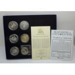 Six silver proof coins including Henry VIII Crown of the Double Rose (x3) and The Mary Rose (x2)