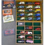 A collection of die-cast model vehicles including Lledo advertising promotional, two display