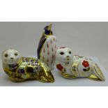 Three Royal Crown Derby Paperweights - Limited Edition ?Harbour Seal? (2,229 of 4,500) with Gold