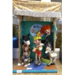 A Pelham Puppet theatre display with five Pelham puppets