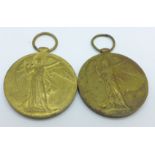 Two WWI Victory Medals, 7780 Pte. D. Smith, Notts & Derby R. and 69330 Cpl. A. McDonald R.A.