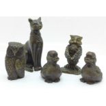 Five bronze animals