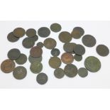 Assorted old bronze coins and tokens