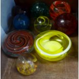 Eight glass paperweights, and one acrylic (includes two bowls)