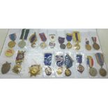 A silver-gilt Masonic medallion, nine other Masonic medallions, four commemorative medals, a coin, a