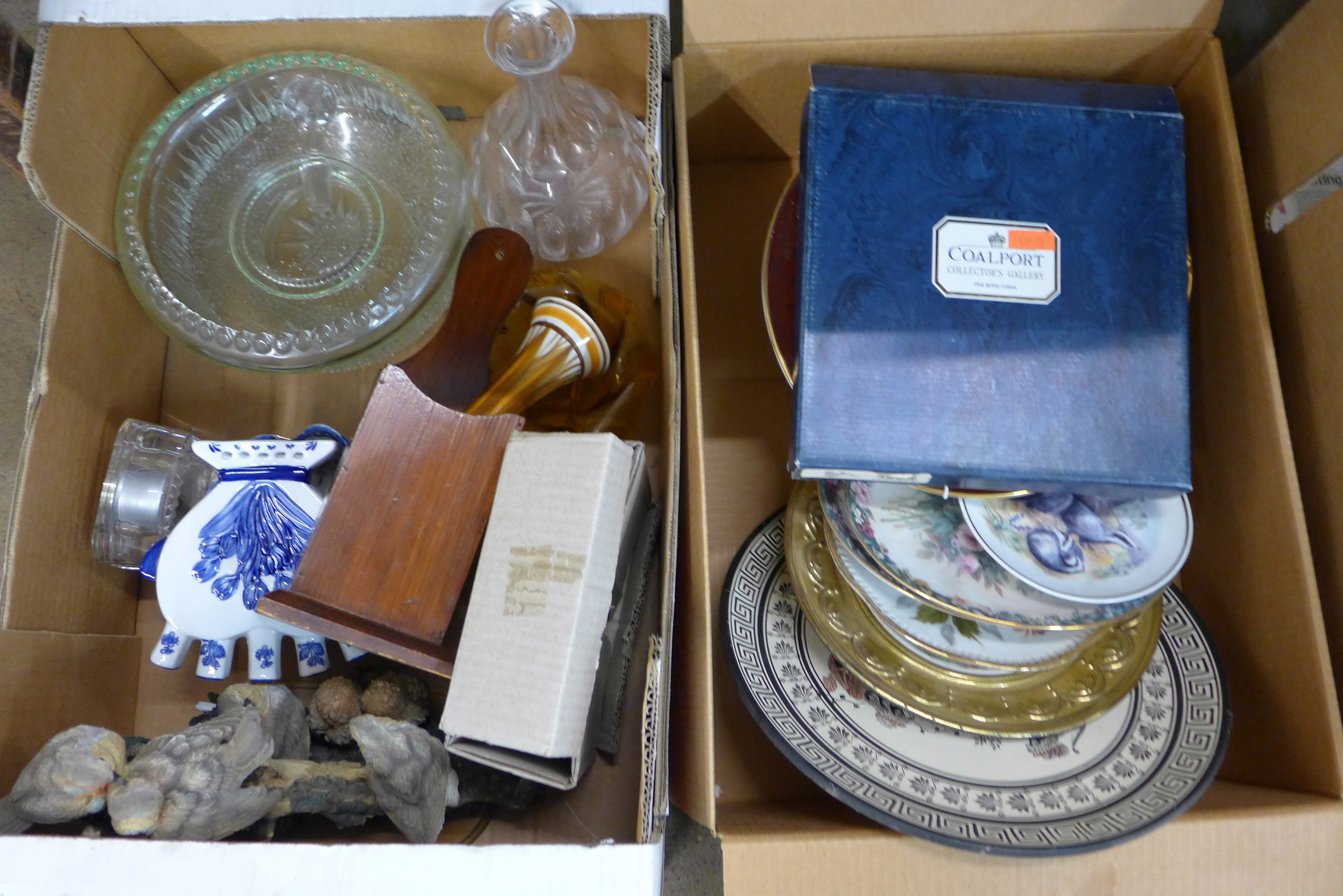 Two boxes of china and glass including a robin figure group **PLEASE NOTE THIS LOT IS NOT ELIGIBLE