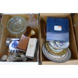 Two boxes of china and glass including a robin figure group **PLEASE NOTE THIS LOT IS NOT ELIGIBLE