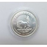 A 1oz fine silver coin, South Africa Krugerrand 2020