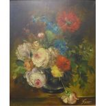 Heinrich Garassa (Swiss b. 1902), still life of roses in a vase, oil on canvas, 59 x 48cms, framed