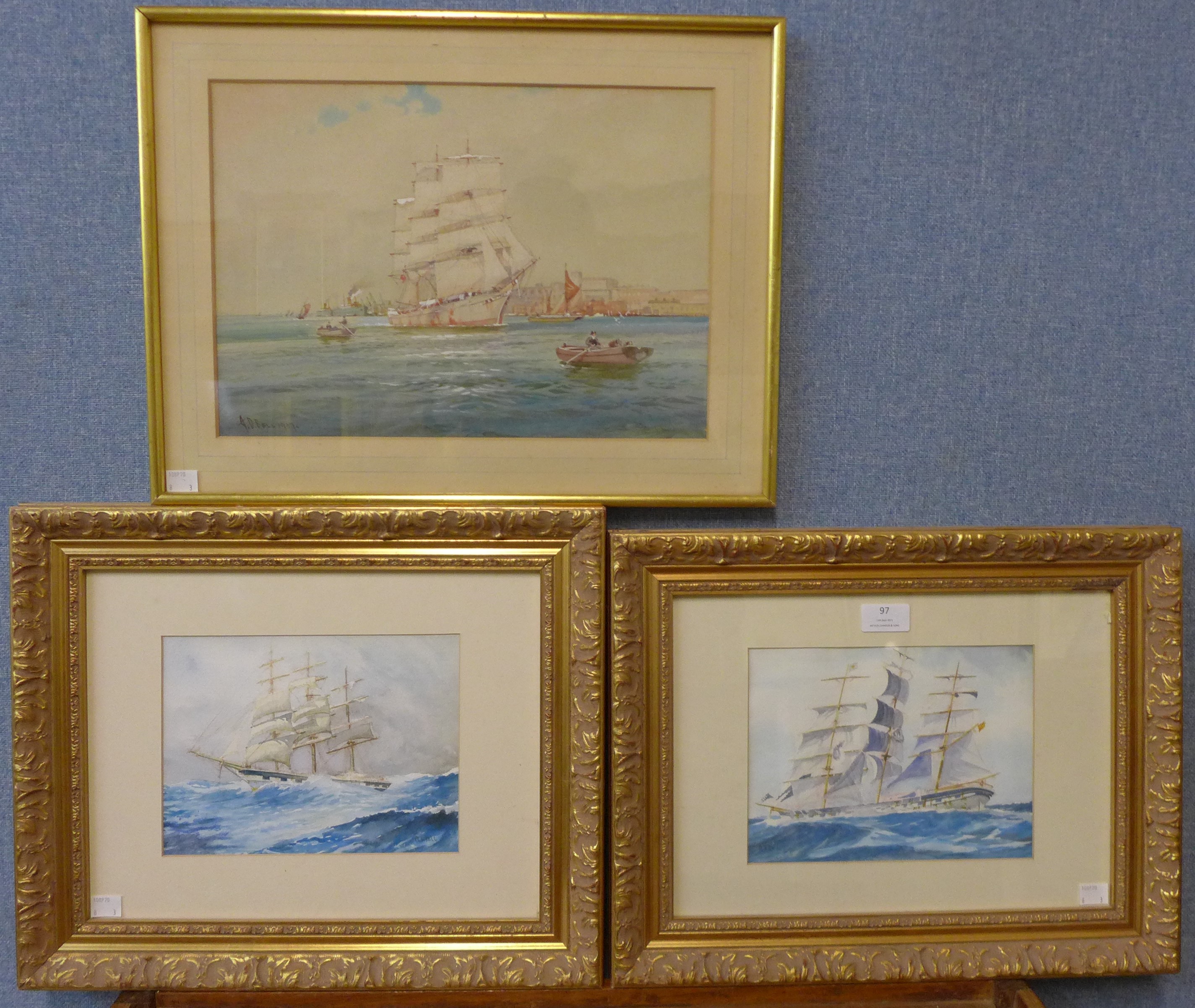 A.D. Bell, three marine scenes, watercolour, framed - Image 2 of 2