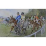 Cecil Elgee (mid 20th Century), The Donkey Derby, watercolour, 27 x 43cms, framed