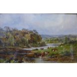 Henry Morley Park (fl. 1884-95), Herefordshire landscape with cattle, oil on board, 15 x 23cms,