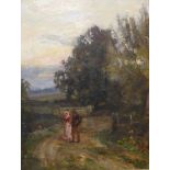 Sidney Grant Rowe (1861-1928), rural landscape with lovers on a country path, oil on canvas, 44 x