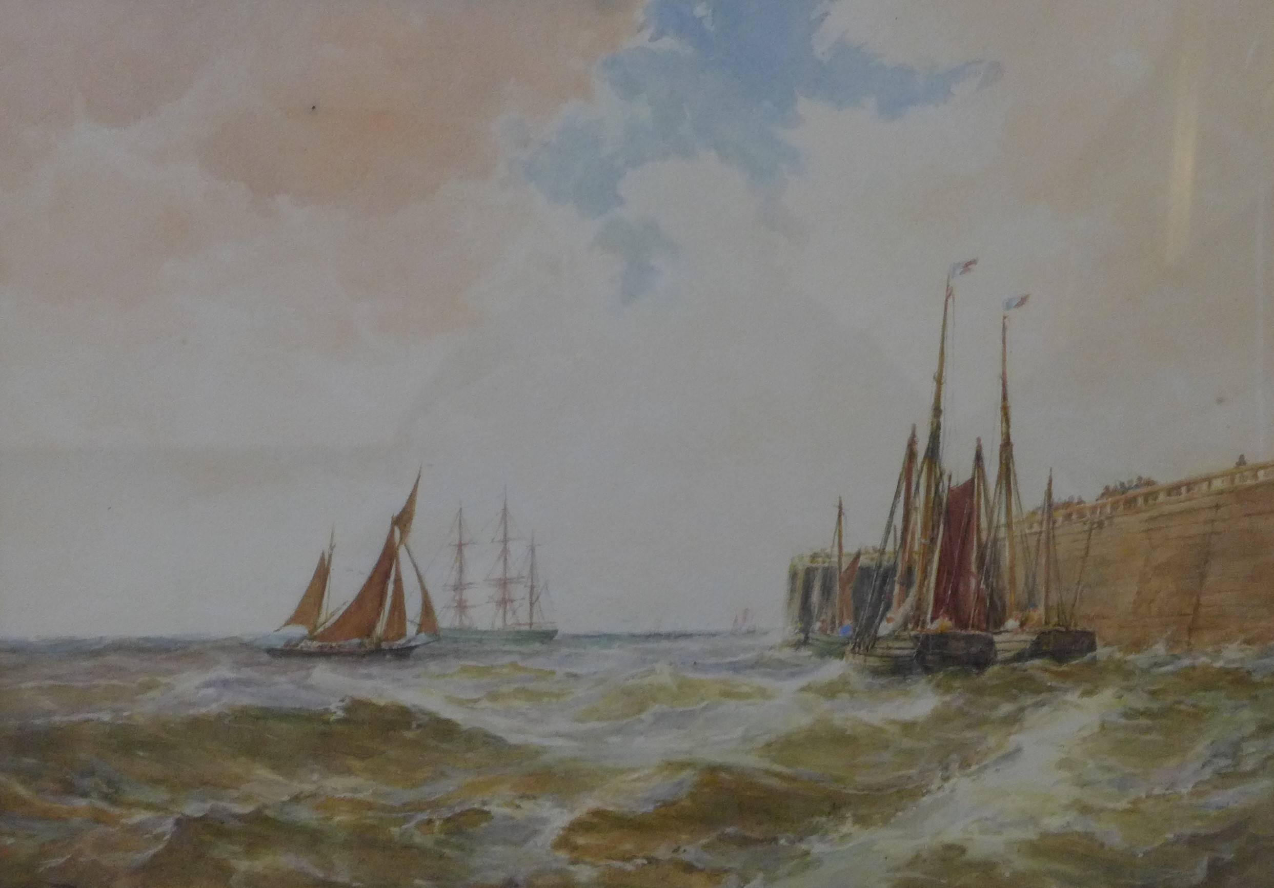 Thomas Bush Hardy (1842-1897), Boats by a Harbour, watercolour, dated 1891, 25 x 35cms, framed