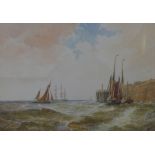 Thomas Bush Hardy (1842-1897), Boats by a Harbour, watercolour, dated 1891, 25 x 35cms, framed