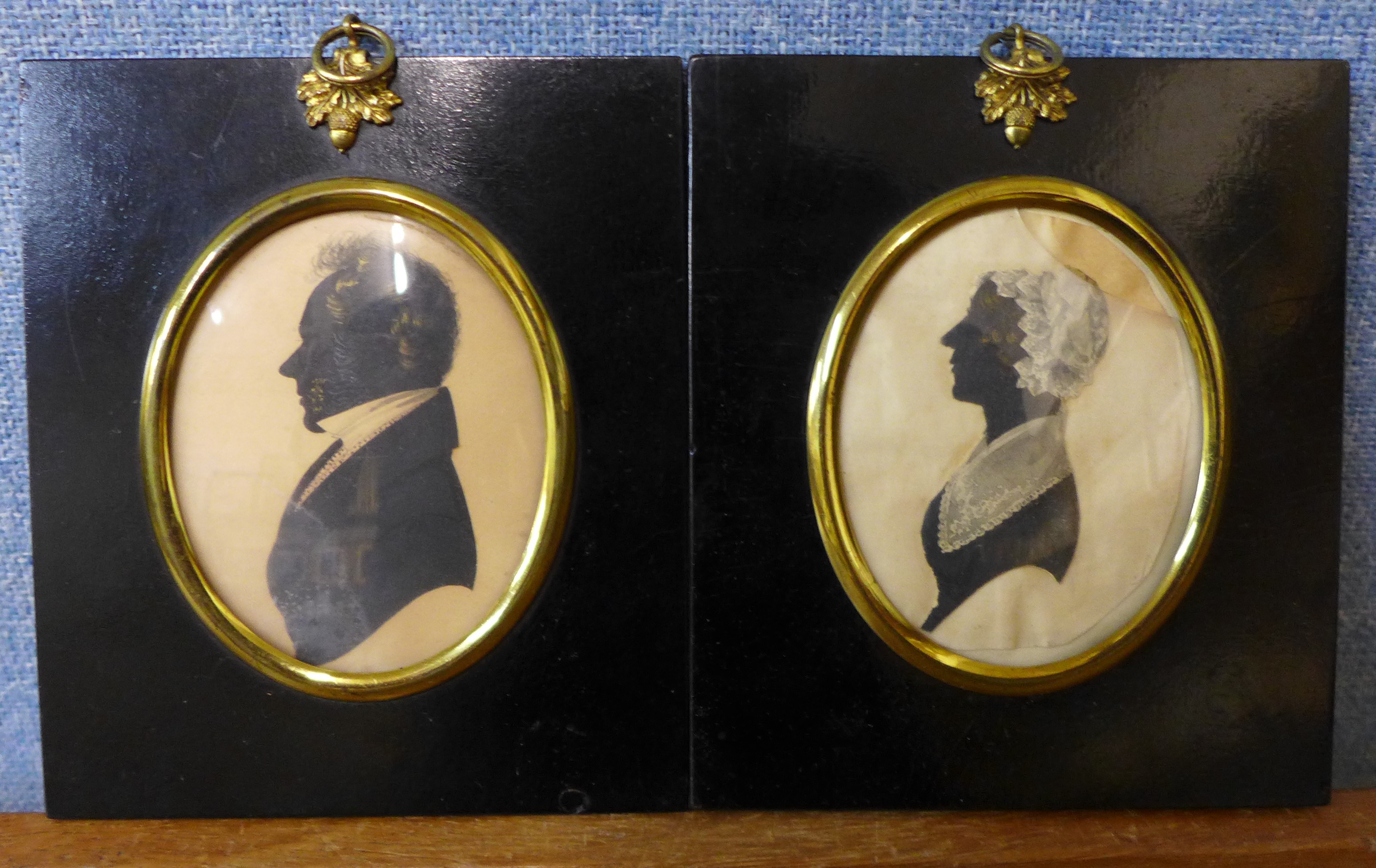 English School (19th Century), pair of miniature silhouettes, portraits of James Wood Wright,