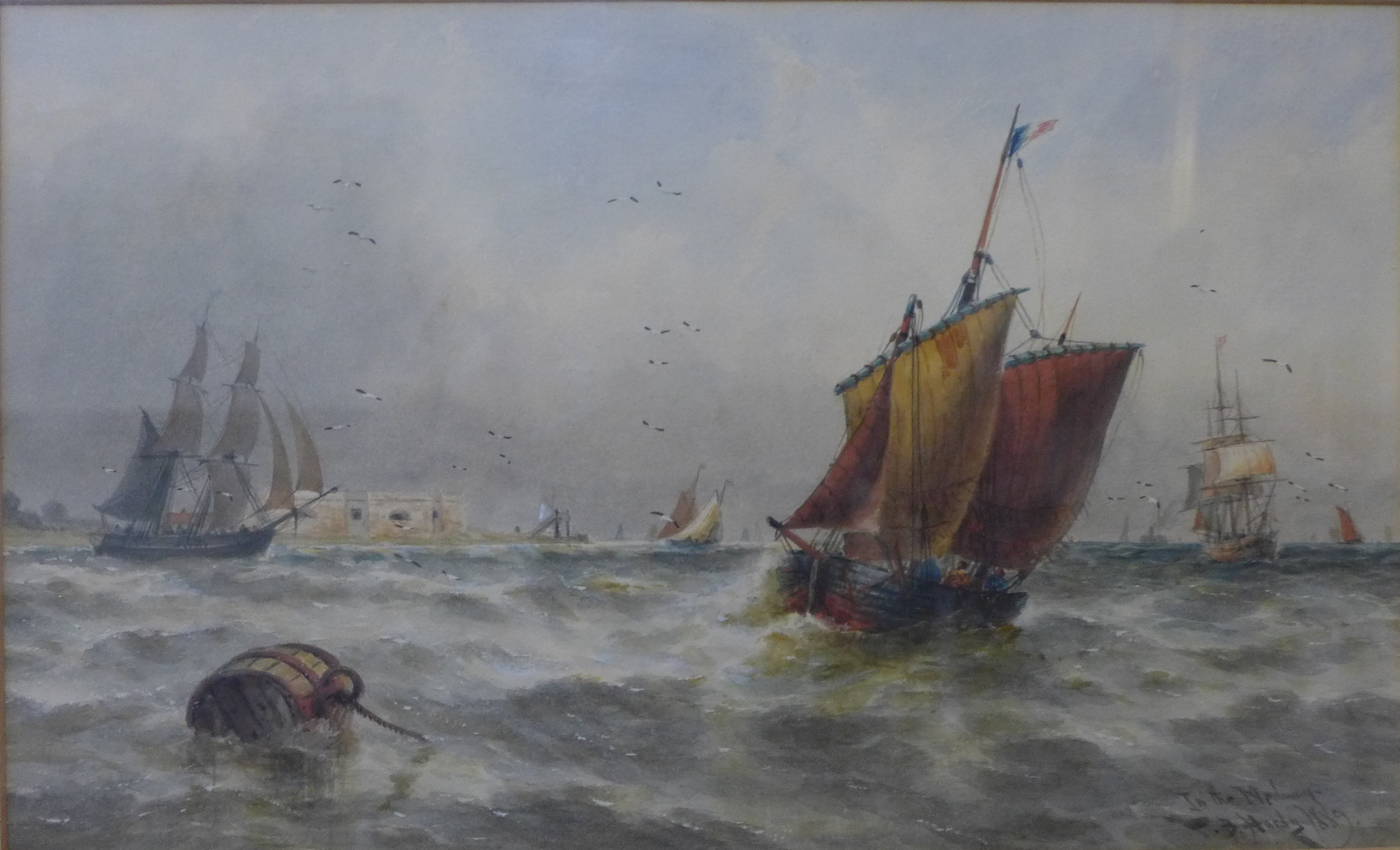 Thomas Bush Hardy (1842-1897), In The Medway, watercolour, dated 1889, 23 x 38cms, framed