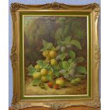 Oliver Clare (1853-1927), still life of fruit on a mossy bank, oil on canvas, dated '99, 50 x 40cms,