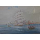 A.D. Bell, three marine scenes, watercolour, framed