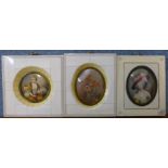 Three miniature French School watercolours, portrait of Lady Hamilton, another portrait and a