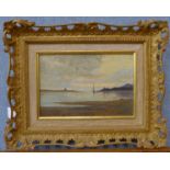 E. Trevor, estuary landscape, oil on board, 14 x 22cms, framed