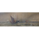 Thomas Bush Hardy (1842-1897), Off Dover, watercolour, dated 1890, 34 x 95cms, framed