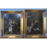 Flemish School, pair of interior scenes with a monk, oil on board, 18 x 14cms, framed