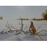 Jerry S. Waide (b. 1948), pheasant in a winter landscape, oil on canvas, 45 x 60cms, framed
